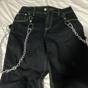 hot topic black pants green lining chains